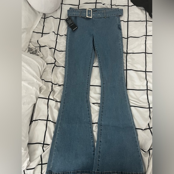 Dolls Kill Momokrom Low Ride Belted Flare Jeans- new with tags, never worn. - Picture 1 of 4